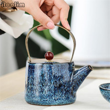 Керамический чайник ручной работы, портативный фарфоровый чайник с ручкой, креативный античный чайник кунг-фу, Офисная посуда для напитков 2024 - купить недорого