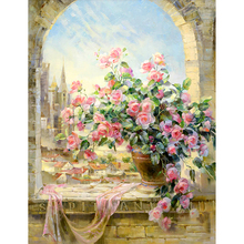 New 5D DIY Diamond Painting "Pink Rose & Window " Diamond Mosaic Cross Stitch Square Drill Home Decor Diamond Embroidery KBL 2024 - buy cheap