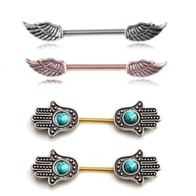 2Pcs High Quality Palm And Angel Wings Feather Angel Wings Body Nipple Rings Jewelry Women Bar Barbell Piercing Ring for woman 2024 - buy cheap