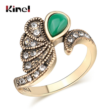 Kinel 2020 Vintage Rings For Women Antique Gold Mosaic Green Resin White Rhinestone Party Ring Boho Jewelry Wholesale 2024 - buy cheap