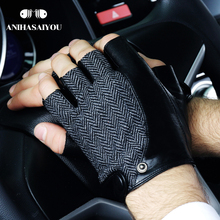 Fashion Leather mens leather gloves outdoor sports locomotives leather gloves driving thin section fingerless gloves men -N05 2024 - buy cheap