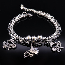 Raposa inteligente duplo pulseira de aço inoxidável para mulher flor prata cor pulseiras & pulseiras jóias acero inoxidável b9002s02 2024 - compre barato