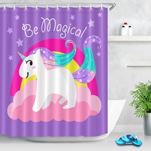 LB mágico divertido unicornio púrpura ducha cortinas estrellas poliéster baño cortina tela para niña niños bañera decoración del hogar 2024 - compra barato