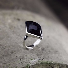 L&P New Fashion Agate Handmade Black Rhombic surface Stone Ring 925 Sterling Sliver Ring For Women Fine Jewelry Girl Gifts 2024 - buy cheap