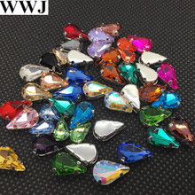 MIX COLORS 6x10mm 8x13mm 50Pcs/Lot Sew on Teardrop Pear Crystal Fancy Stone Multi Color with 4 Holes Metal Claw Setting 2024 - buy cheap