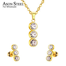 ASONSTEEL 316L Stainless Steel Zircon Gold Bridal Wedding Jewelry Sets for Women 2019 Necklace Pendant Drop Earrings African Set 2024 - buy cheap