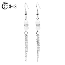 Fashion Ceramic Earrings Bride Long Hanging Earrings Crystal Rhinestone Tassel Earrings for Women Wedding Engagement Jewelry 2024 - buy cheap