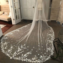 3M 1L New Custom Made White Ivory Bridal Cathedral Length Veil Top Lace Appliqued Long Wedding Free Comb Veils 2024 - buy cheap