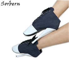 Sorbern Blue Jeans Women Pumps Lace Up Ballet High Heel Stilettos Unisex Pump Heeled Sexy Fetish Shoes Custom Color Pointed Shoe 2024 - buy cheap