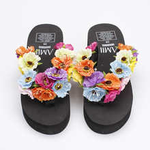 Sandálias artesanais de verão femininas, feriados de praia, flores, cor feita à mão, chinelos com base pesada, sapatos femininos baratos 2024 - compre barato