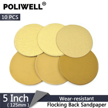 POLIWELL 10PCS Yellow Sandpaper 5 Inch 125mm Grit 60-1000 Flocking Sanding Discs for Hook and Loop Sanding Disk Car Polish Paper 2024 - buy cheap