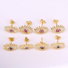 6Pairs, Rainbow cz micro pave fashion jewelry high quality eye shape earrings crystal for Women Girl zircon stud earring 2024 - buy cheap