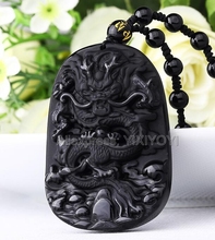 Amuleto de la suerte tallado en obsidiana, hermoso colgante hecho a mano chino de 55x42mm, cuentas, collar, joyería 2024 - compra barato