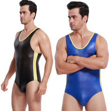 Bañador de cuero sintético de una pieza para hombre, ropa interior Sexy de lucha libre, pantalones cortos, mono moldeador de cuerpo 2024 - compra barato