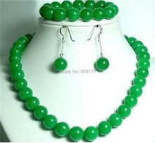 Free Shipping>>>A set 10mm Green stone  Beads Necklace 18" Bracelet 7.5" Earrings 2024 - buy cheap