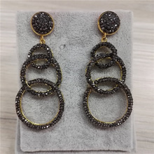 Hollow Gold Color Triple Layers Round Pendants Charms Pave Black Rhinestone Dangle Earring For Women Jewelry 2024 - buy cheap