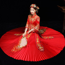 Vestido chino tradicional bordado para novia, Qipao rojo Vintage, Cheongsam Oriental, vestido de fiesta, vestido chino de dragón largo 2024 - compra barato
