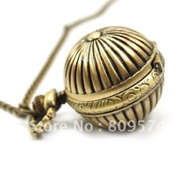 wholesale price good quality girl woman lady fashion retro bronze brass color pumpkin ball pocket watch necklace 2024 - buy cheap