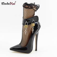 Wonderheel Extreme high heel 18cm stiletto heel patent leather  Sexy fetish ankle strap pointed toe padlocks sexy women pumps 2024 - buy cheap