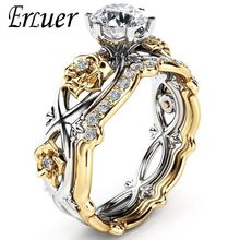 Erluer ouro duplo cor noivado festa anéis de jóias para mulheres casamento dedo cristal zircon moda amor presente anel 2024 - compre barato