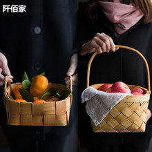 Natural Fir Sheet Handmade Wood Woven Baskets Fruit Bread Egg Food Basket Camping Snacks Container Kitchen Storage Holder 2024 - buy cheap