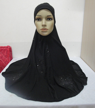 H927 latest big size muslim hijab with flower prints, only black color, fast delivery 2024 - buy cheap