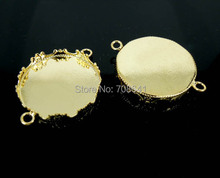 Blank Round Crown Bezel with 2 Loops Bracelet Connectors Bases Cameo Cabochons Settings Findings DIY Making Golden tone Plated 2024 - buy cheap