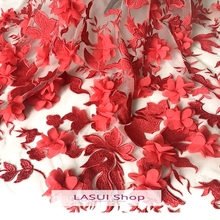 LASUI 2019 NEW 1 yard FOR Wedding dress skirt decorative cloth X0543 High quality RED 3D flower embroidered mesh lace fabric 2024 - buy cheap