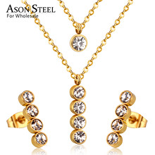 ASONSTEEL 316L Stainless Steel Round AAA+ CZ Gold Bridal Wedding Jewelry Set for Women 2019 Necklace Pendant Small Stud Earring 2024 - buy cheap