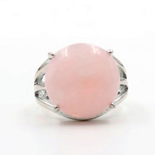 FYJS-anillo ajustable de cuarzo rosa Natural para mujer, sortija redonda, chapado en plata, regalo de aniversario 2024 - compra barato