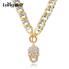 LongWay Statement Necklaces For Women Vintage Long Gold Color Chains Skull Pendant Crystal Necklace Designs Jewlery SNE150784 2024 - buy cheap