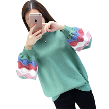 Autumn Winter Women Pullovers Sweater Fashion Patchwork Loose O-neck Lantern Sleeve Tops Female Knitted Jumper Sweaters FP1415 2024 - buy cheap