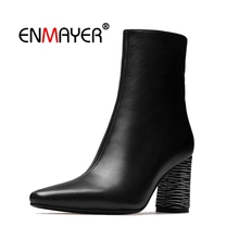 ENMAYER Women Ankle boots New Arrival Short Boots Pointed toe Zipper High heel botas mujer Size34-39 Winter Leather shoes CR1650 2024 - buy cheap