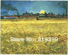 Pintura al óleo de Vincent Van Gogh sobre lienzo de lino, puesta de sol, campo de trigo, Nea Arles,100% hecho a mano, envío gratis 2024 - compra barato