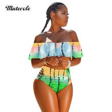 Mutevole PLUS SIZE Summer Beach Two Piece Set Women Sexy 2 Piece Crop Top and Short Set Printed Ruffle Off Shoulder Tracksuit 2024 - buy cheap