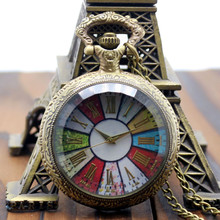 Fahion Vintage Retro Bronze Europe Style Roulette Colorful Quartz Pocket Watch Dial Rome Number Necklace Pendant Men Women Gifts 2024 - buy cheap