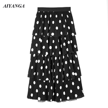 Vintage Skirts Women 2019 Spring Summer Wave point Skirt Female Medium Long Skirts Fashion Cake Skirt Ladies Elastic Waist 2024 - buy cheap