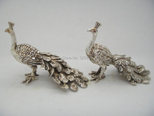 Collectible Pair Old Decorated Handwork Carving white copper Peacock statue  AAA FREE Shipping 2024 - buy cheap