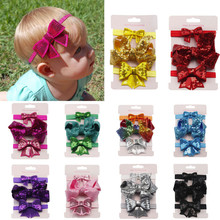 Cute 3pcs/lot Sequin Bow Headbands Baby Kids Elastic Floral Sequin Headband Girls Baby Bowknot Hair Accessories Hairband Set 2024 - buy cheap