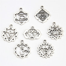 Pingente de mandala 7 chakras, amuleto de prata com 7 peças, yoga, budista, metal para fazer joias 2024 - compre barato