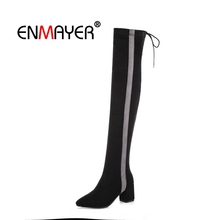 ENMAYER Woman Over The Knee High Boots Winter Boots Patch Boots For Women Thigh High Booty Flock Fashion Boots Lace Up CR1494 2024 - buy cheap