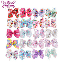 Nishine 22 Colors 4.8" Unicorn Horn Ribbon Bow Hair Clips Rainbow Printed Cartoon Hair Bows Kids Christmas Gift Hair Accessories 2024 - buy cheap