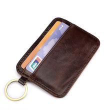 Key Ring Genuine Leather Thin Card Case Mens Front Pocket Card Holder Purse Slim Wallet Men Mini Coin pocket 2024 - buy cheap