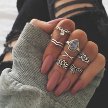 Rscvonm conjunto de anéis midi punk vintage, anéis de prata com 7 estilos vintage e cor boho, joias com articulações para mulheres 2024 - compre barato