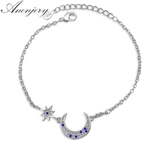 Anenjery 925 prata esterlina marca venda quente micro cz lua estrela pulseira para mulher zircão jóias pulseira S-B189 2024 - compre barato