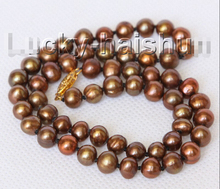 17" 7mm near round coffee freshwater pearls necklace j10321 ^^^@^Noble style Natural Fine jewe FREE SHIPPING 2024 - buy cheap