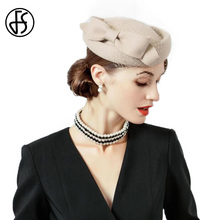 Chapéu de lã de luxo fs feminino, chapéus vintage cáqui com caixa de pílulas, chapéus fascinator de inverno fedoras com laço véu vestido de igreja 2024 - compre barato