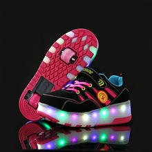 Hot Sale Kids Boys Shoes with Two Wheels Children Shoes Glowing Sneakers Led Light up Kids Shoes For Boy Girl Shining Shoe 2024 - buy cheap
