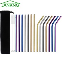 JANKNG-pajitas reutilizables de Metal 304, Pajita negra de colores, rectas curvadas, con cepillo de limpieza, 3 uds. 2024 - compra barato