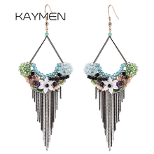 Kaymen novas chegadas muitos grânulos de cristal tecelagem flor forma artesanal declaração ouro gota balançar borlas brincos para mulher 2024 - compre barato